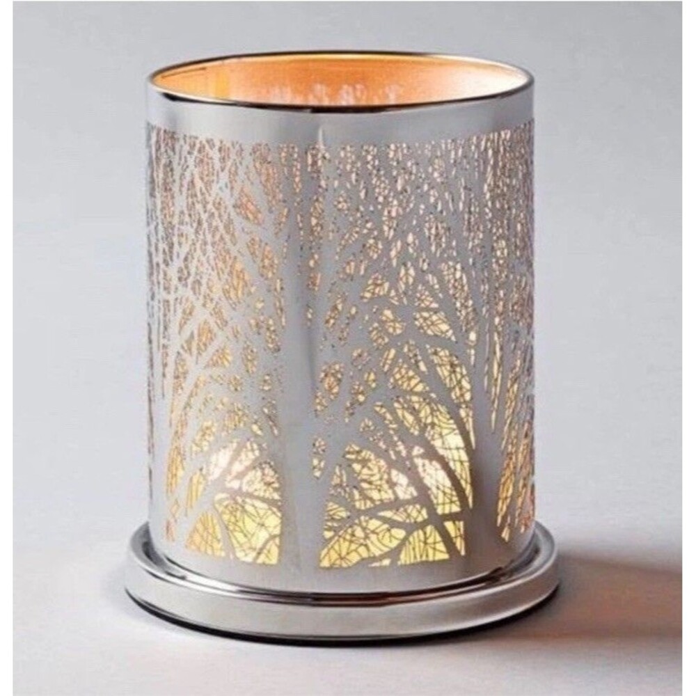 Partylite Enchanted Woodland Votive  Candle Holder Hurricane Trees Silver P90931 - Picture 1 of 4